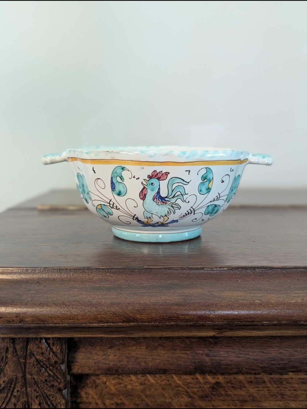 The Walter Hatches Italian Majolica Rooster Bowl - Hand Painted Italy